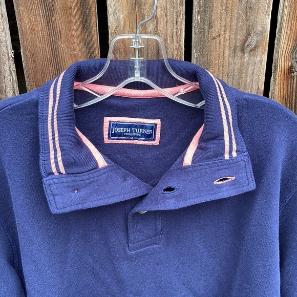 Joseph Turner Button Henley Sweatshirt Pullover M Navy Blue Pink Cotton Men's - Picture 7 of 7